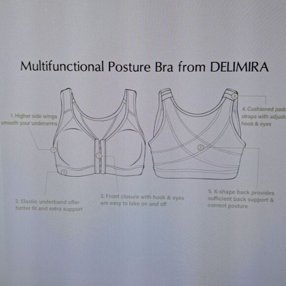 Delimira Bra X-Shaped Back Support Posture Sports Front Closure Wire Free 46DD - Picture 6 of 12